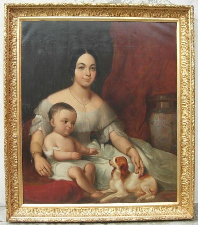 woman with child and dog